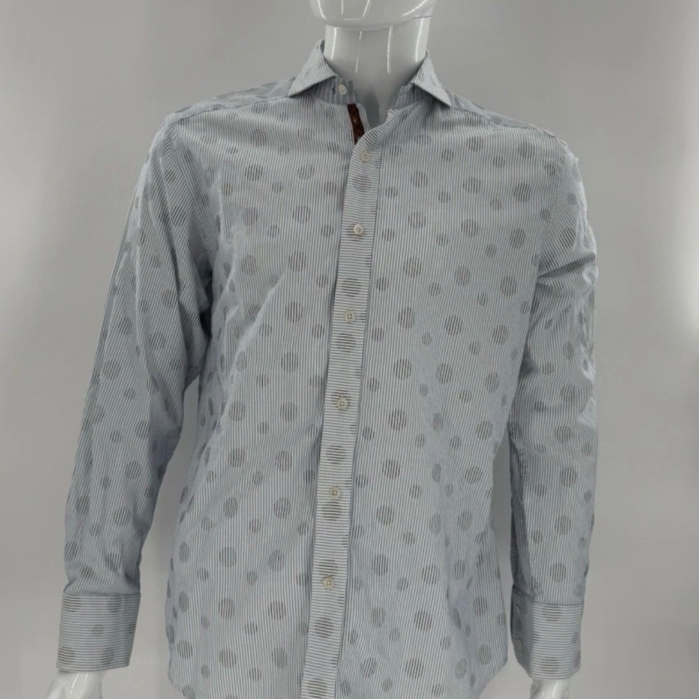 Robert Graham Button Up Shirt Blue Poka Dot Long Sleeve Mens Size M